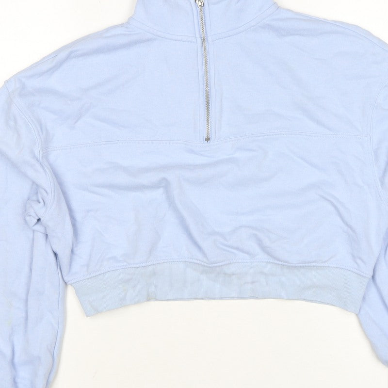 H&M Women Blue UK 10 1/4 Zip High Neck Pullover Sweatshirt