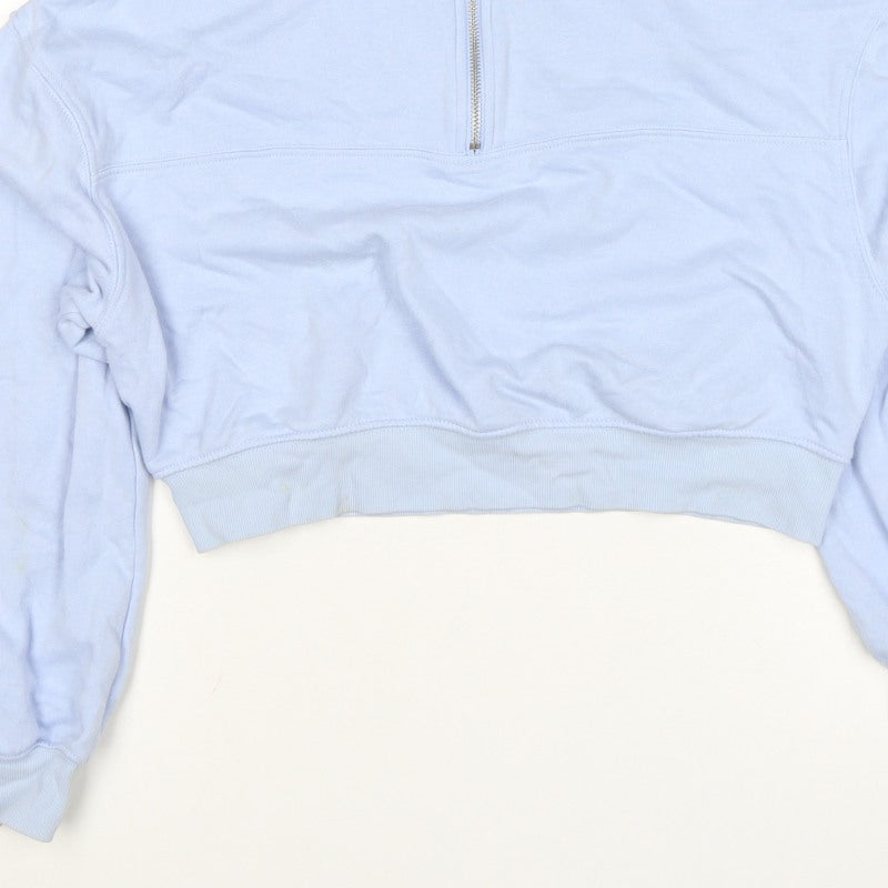 H&M Women Blue UK 10 1/4 Zip High Neck Pullover Sweatshirt
