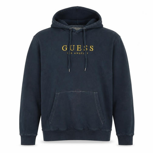 Guess Men's Blue L Pullover Hoodie Embroidered Logo Fleece Pocket