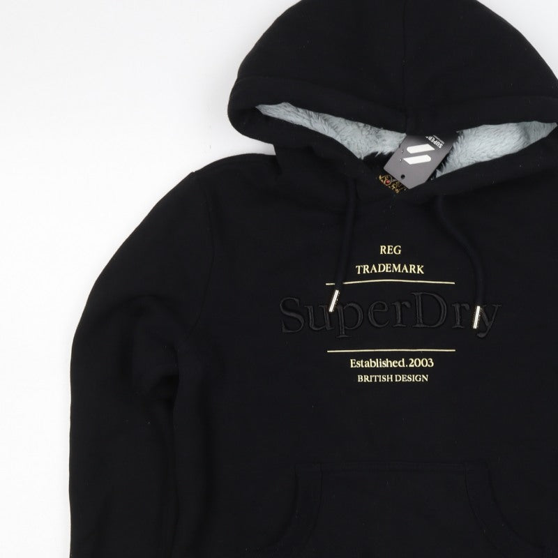 Superdry Women’s Black UK 8 Fur Lined Logo Pullover Hoodie