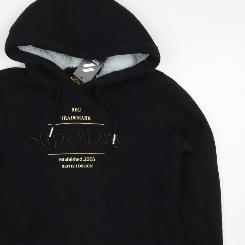Superdry Women’s Black UK 8 Fur Lined Logo Pullover Hoodie