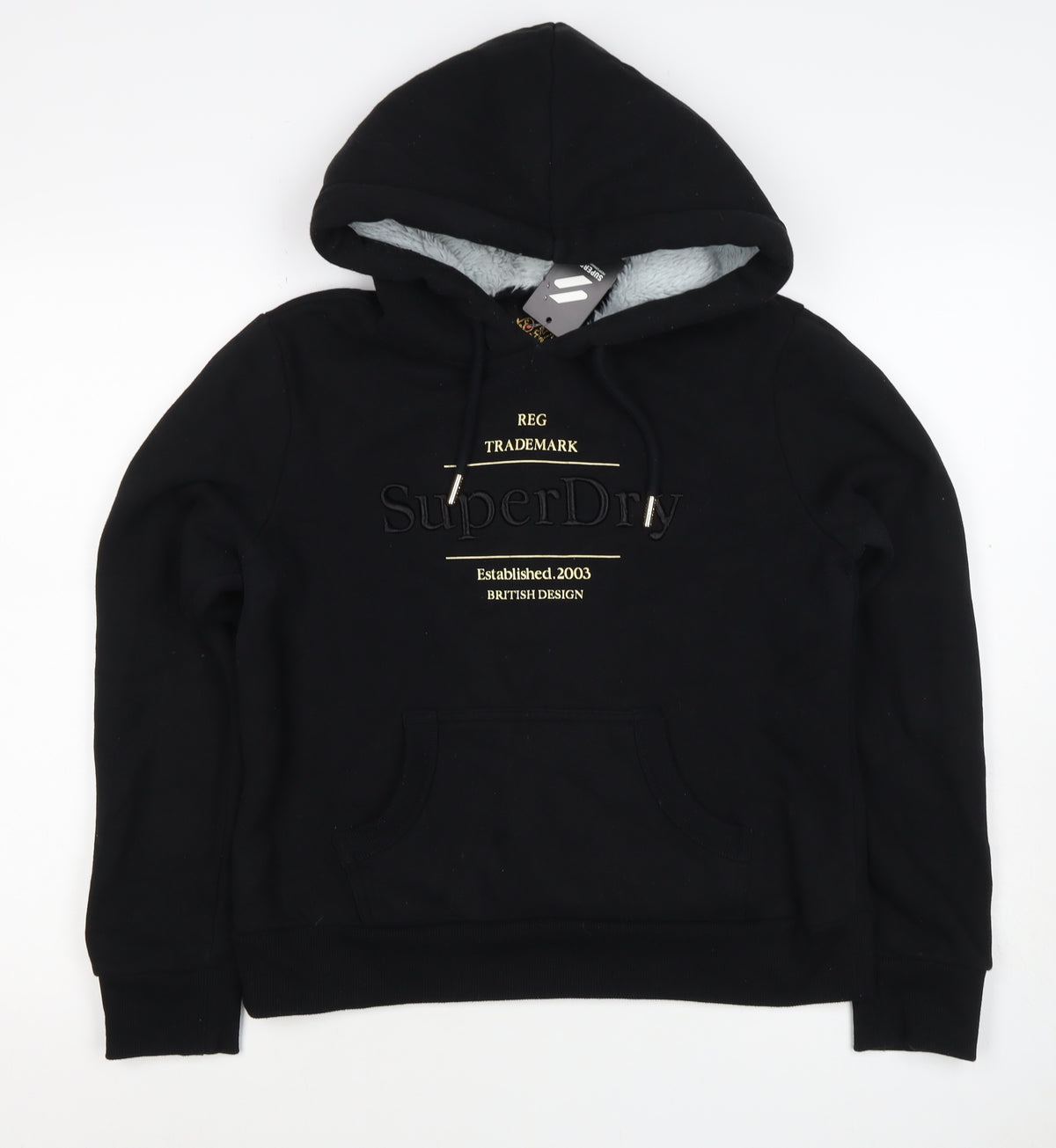 Superdry Women’s Black UK 8 Fur Lined Logo Pullover Hoodie