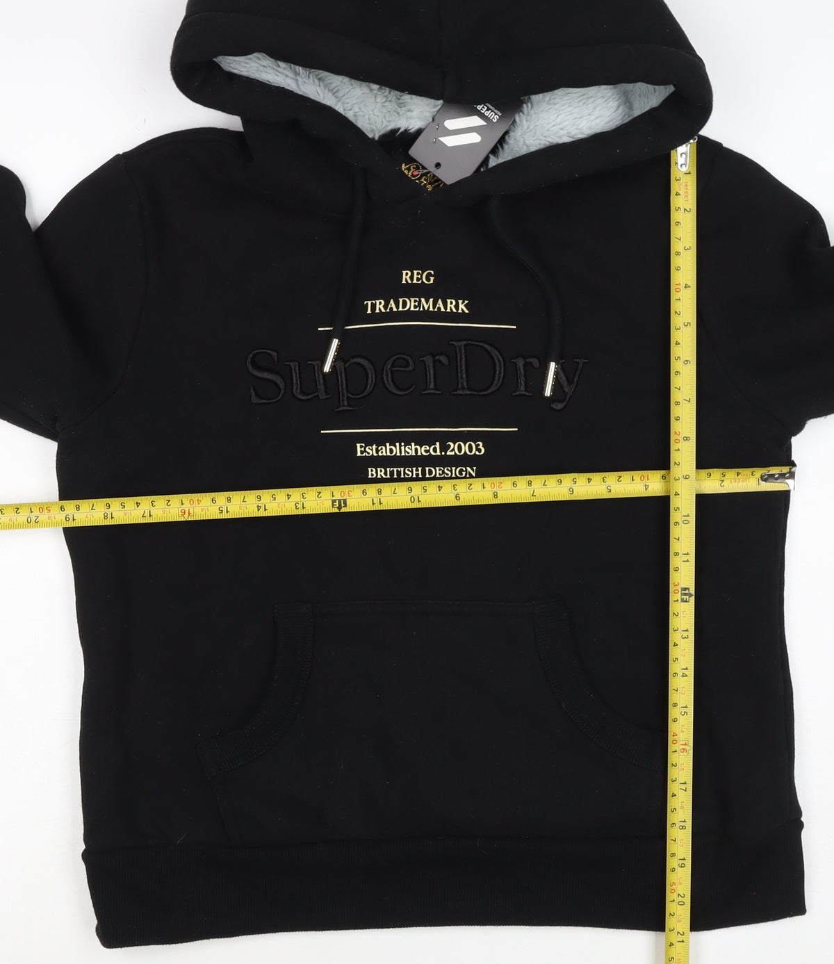 Superdry Women’s Black UK 8 Fur Lined Logo Pullover Hoodie