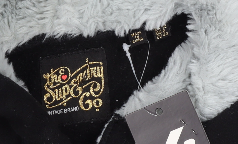 Superdry Women’s Black UK 8 Fur Lined Logo Pullover Hoodie
