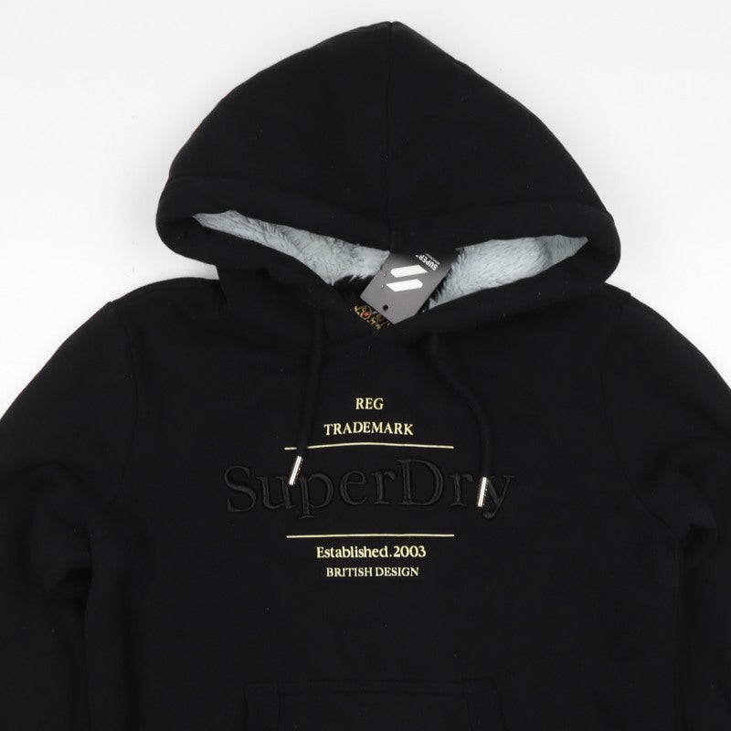 Superdry Women’s Black UK 8 Fur Lined Logo Pullover Hoodie