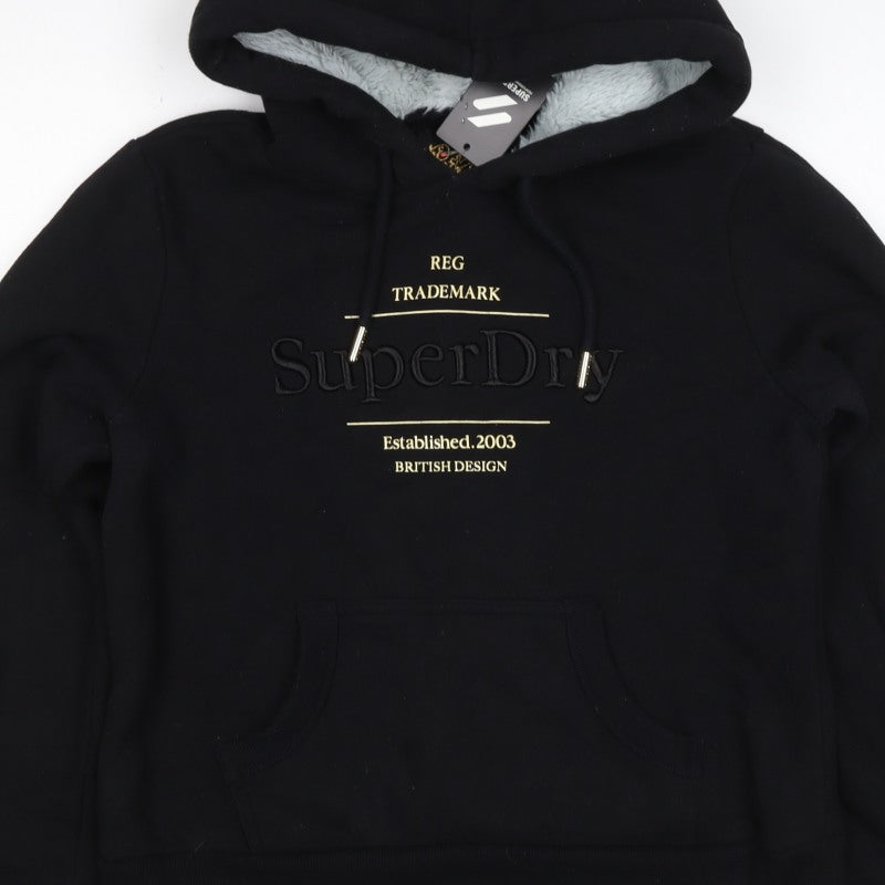 Superdry Women’s Black UK 8 Fur Lined Logo Pullover Hoodie