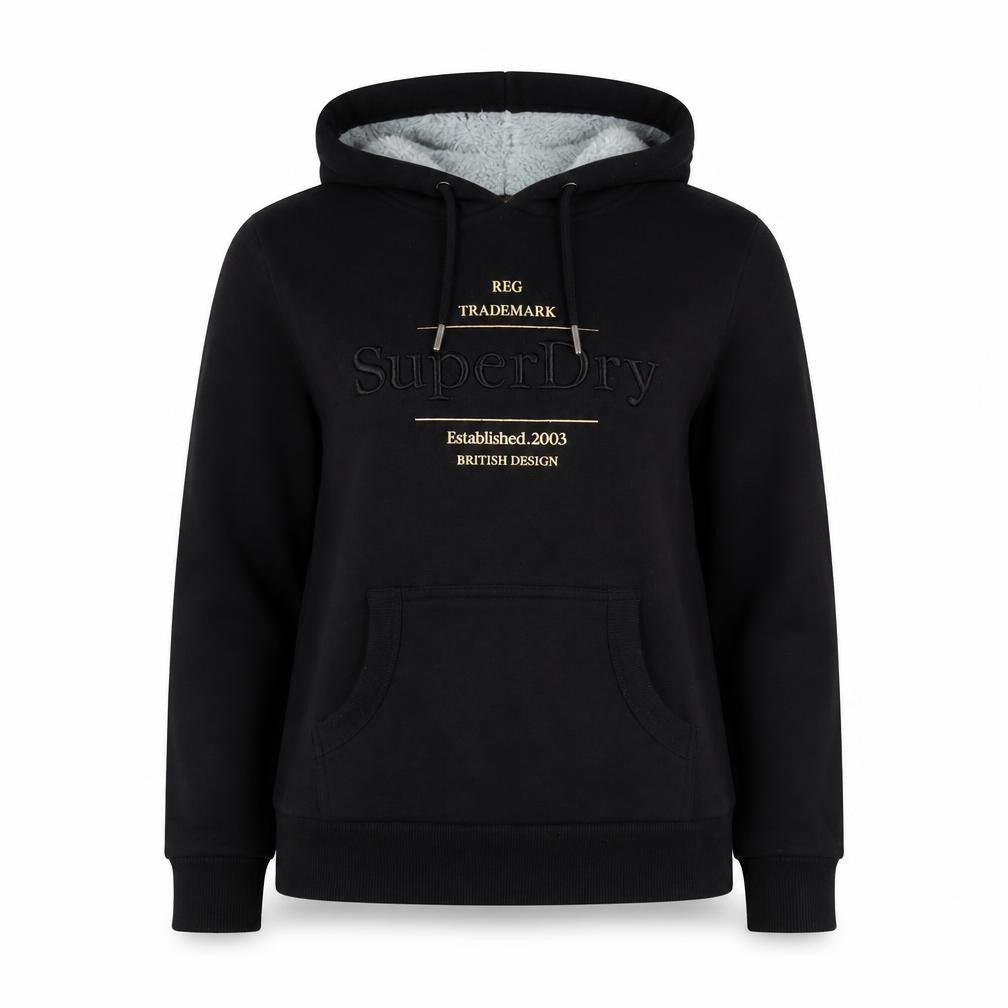 Superdry Women’s Black UK 8 Fur Lined Logo Pullover Hoodie