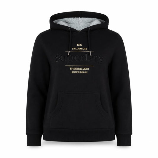 Superdry Women’s Black UK 8 Fur Lined Logo Pullover Hoodie