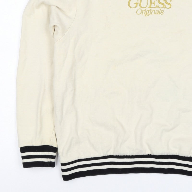 Guess Originals Men’s Ivory S Embroidered Logo Crew Neck Pullover Sweatshirt