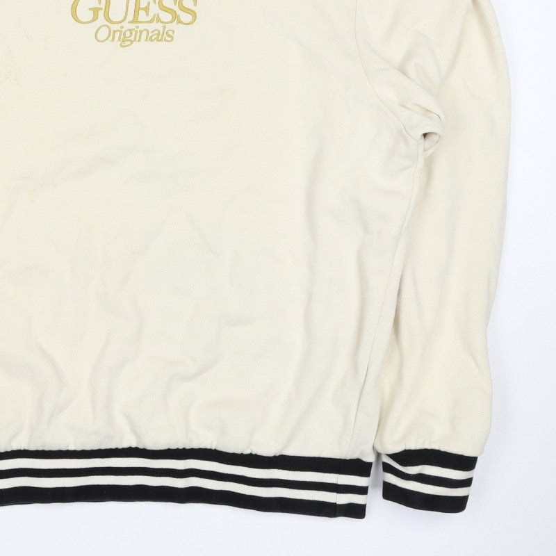Guess Originals Men’s Ivory S Embroidered Logo Crew Neck Pullover Sweatshirt