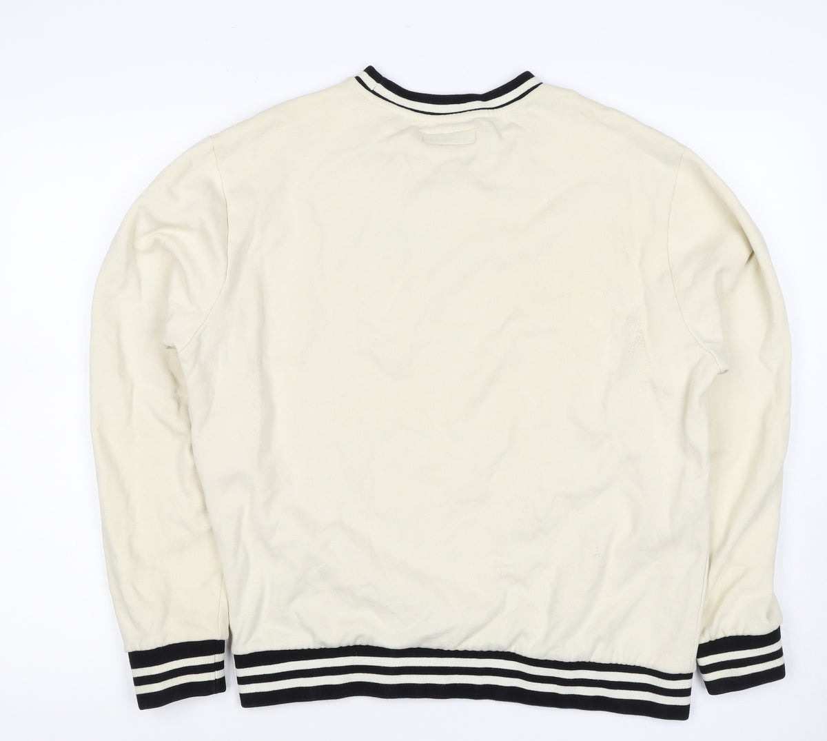 Guess Originals Men’s Ivory S Embroidered Logo Crew Neck Pullover Sweatshirt