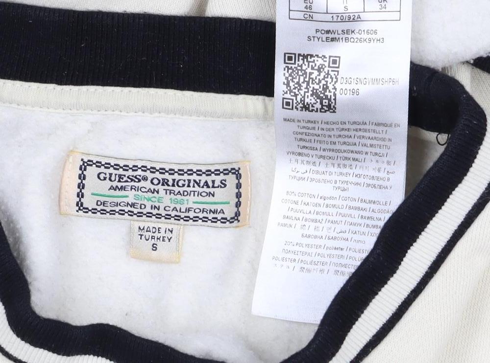 Guess Originals Men’s Ivory S Embroidered Logo Crew Neck Pullover Sweatshirt