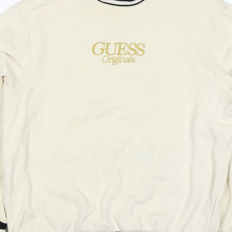 Guess Originals Men’s Ivory S Embroidered Logo Crew Neck Pullover Sweatshirt