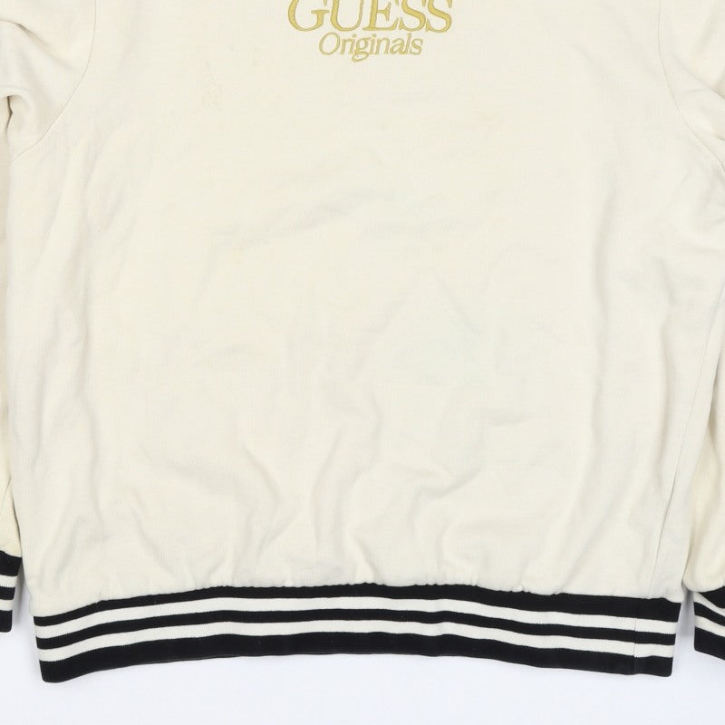 Guess Originals Men’s Ivory S Embroidered Logo Crew Neck Pullover Sweatshirt