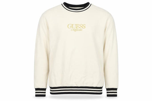 Guess Originals Men’s Ivory S Embroidered Logo Crew Neck Pullover Sweatshirt