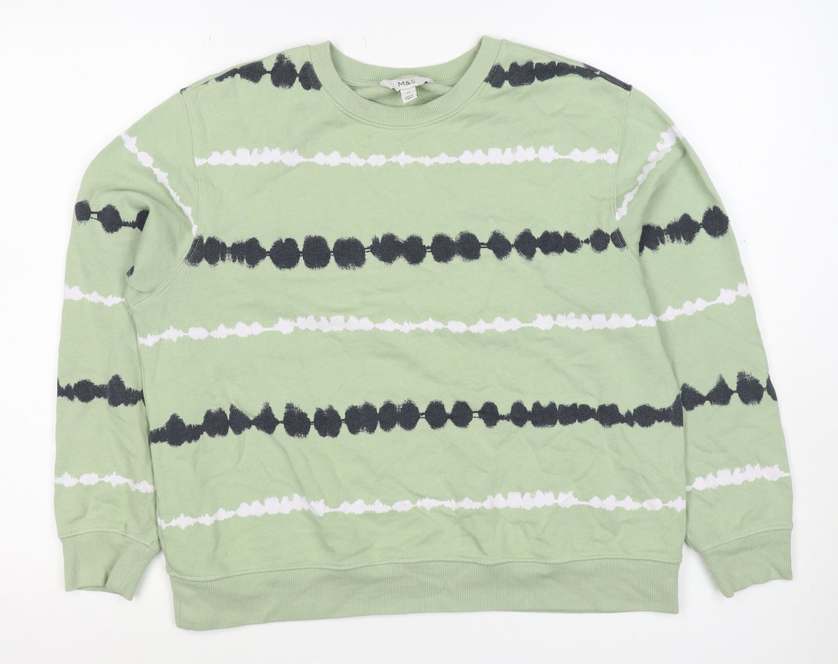 Marks and Spencer Women’s Green M Striped Crew Neck Pullover Sweatshirt