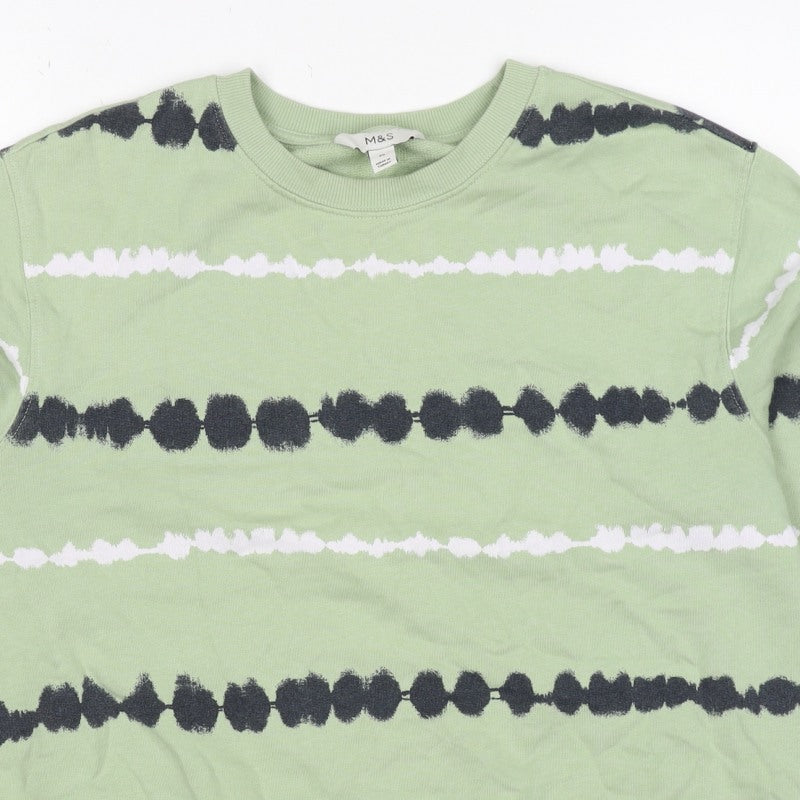 Marks and Spencer Women’s Green M Striped Crew Neck Pullover Sweatshirt