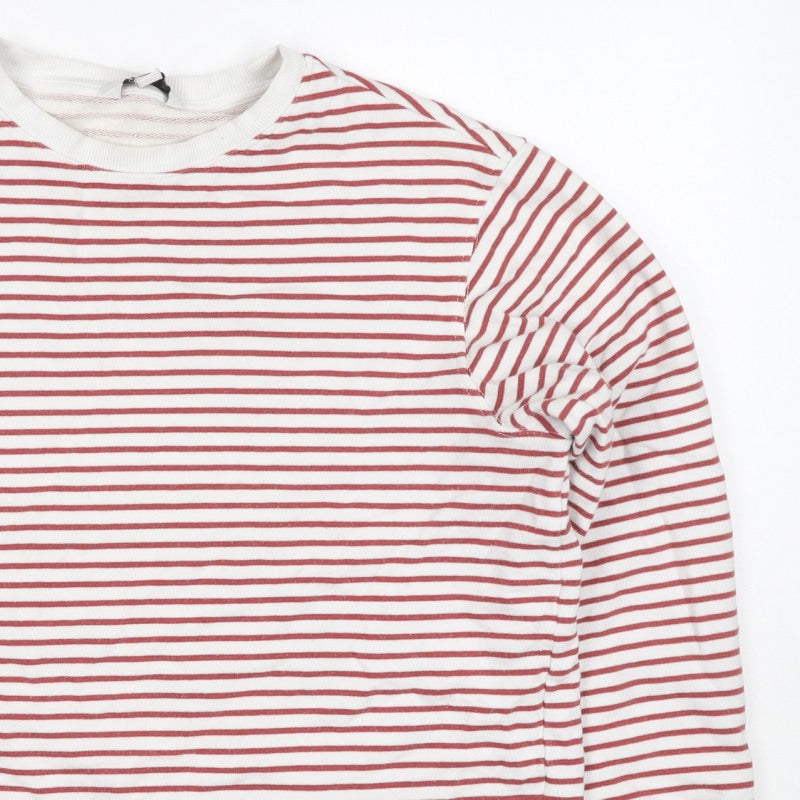 M&S Women’s White Red Striped Crew Neck Raglan Sweatshirt Size M