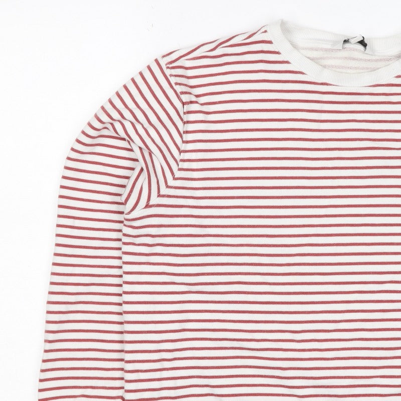 M&S Women’s White Red Striped Crew Neck Raglan Sweatshirt Size M