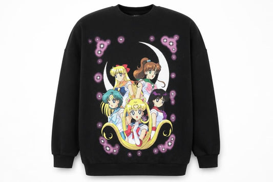 Bershka Women’s Black M Sailor Moon Graphic Fleece Pullover Sweatshirt