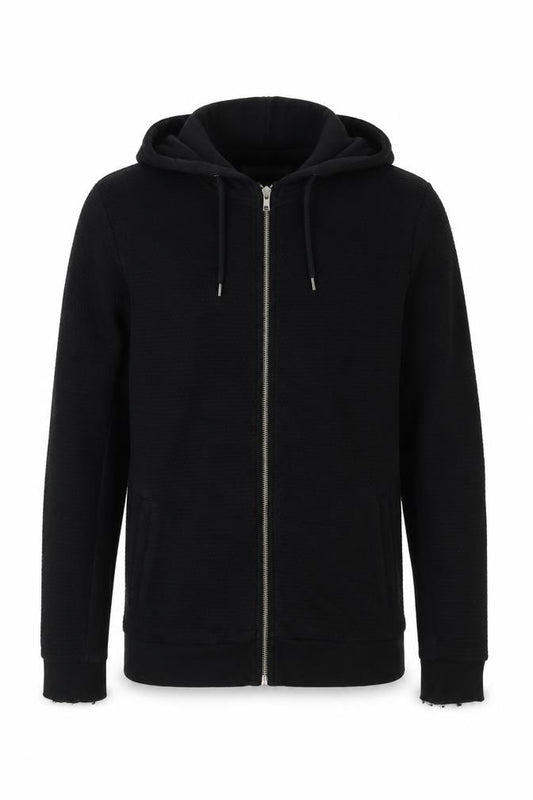 Next Men’s Black M Full Zip Hooded Waffle Knit Hoodie Pockets