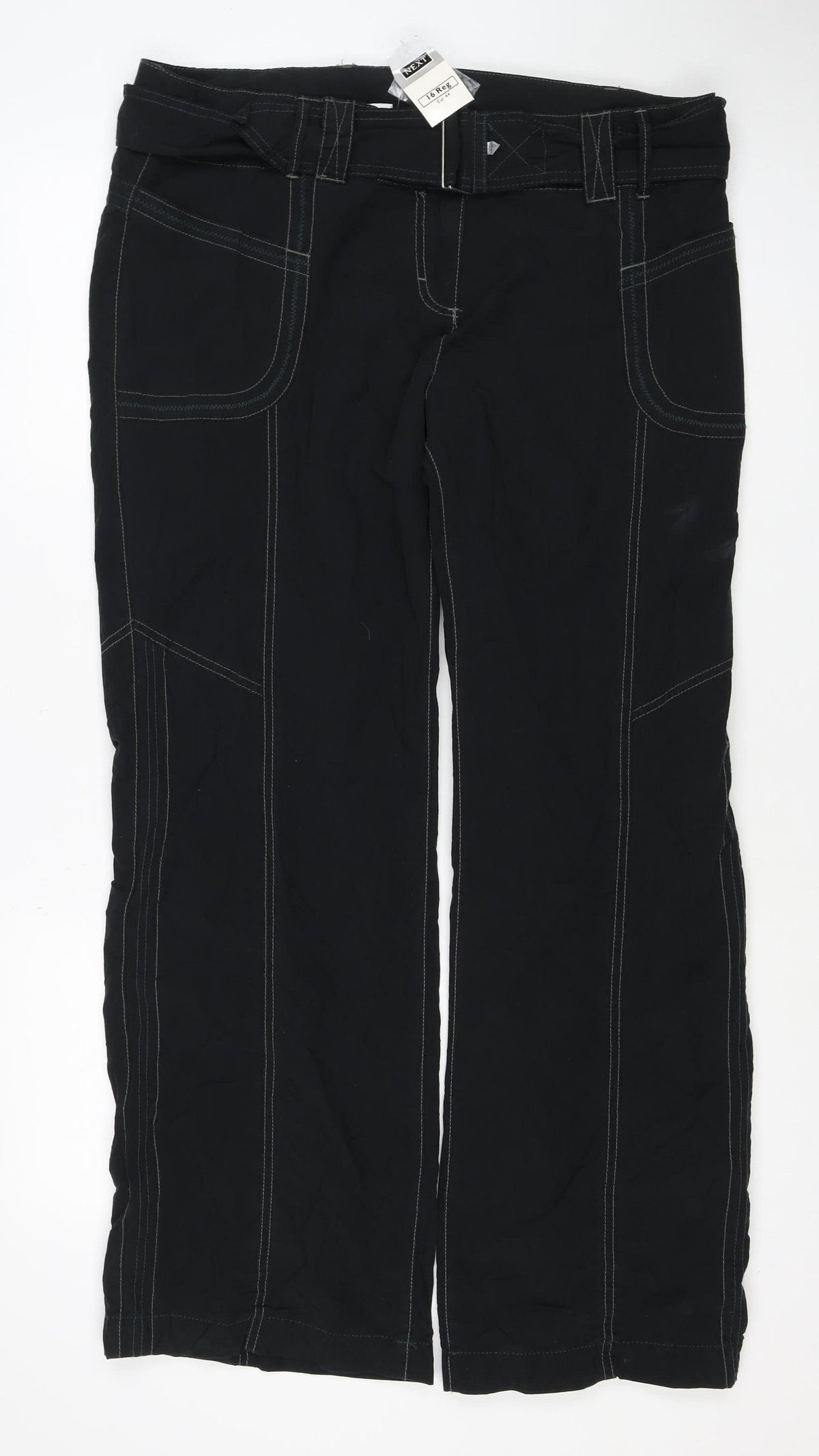 Next Women Black Cargo Trousers Size 16 Regular Cotton Nylon