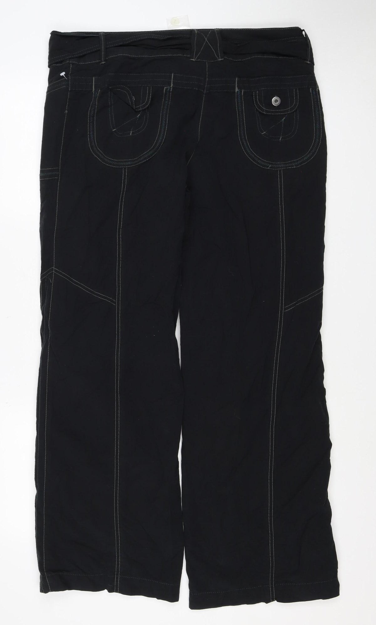 Next Women Black Cargo Trousers Size 16 Regular Cotton Nylon