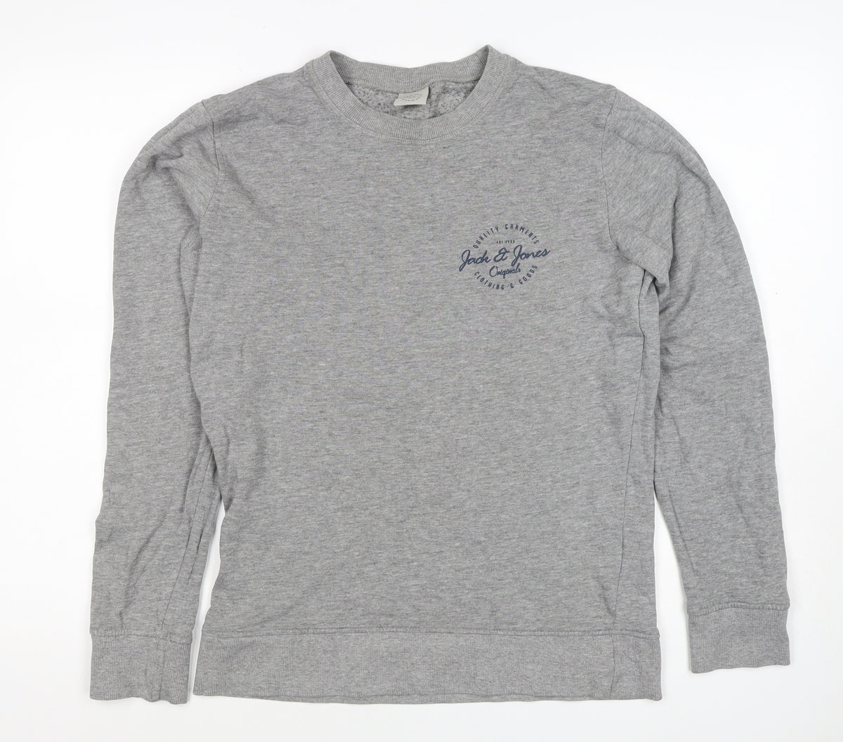 Jack & Jones Men Grey S Crew Neck Logo Sweatshirt Pullover