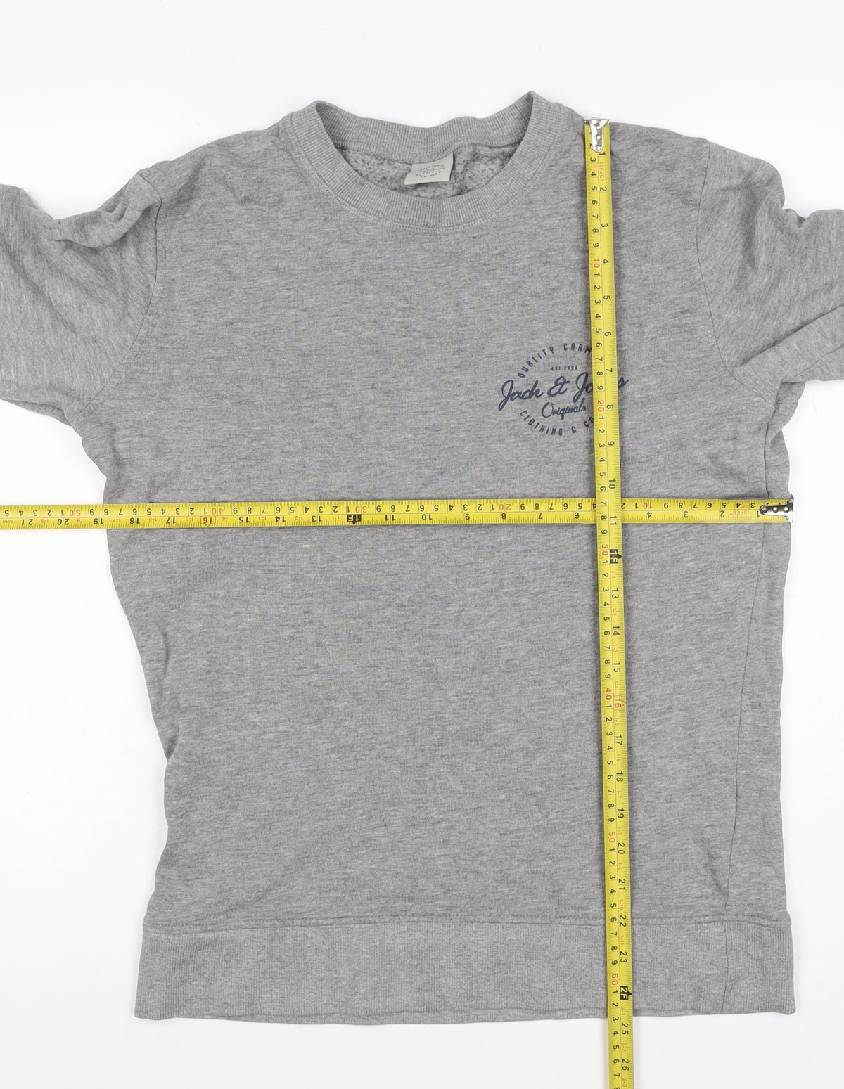 Jack & Jones Men Grey S Crew Neck Logo Sweatshirt Pullover