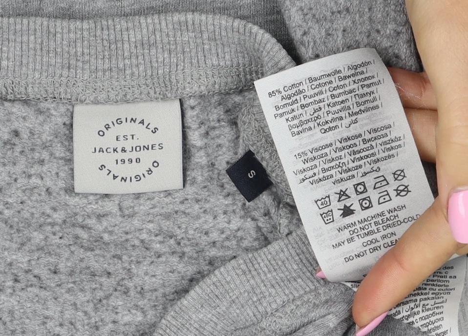 Jack & Jones Men Grey S Crew Neck Logo Sweatshirt Pullover