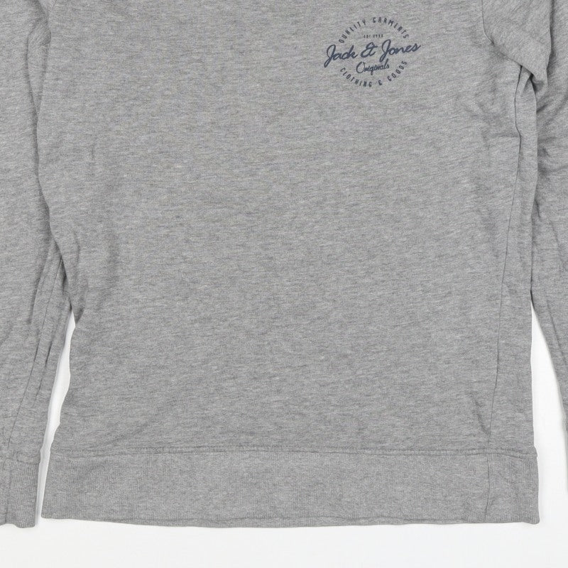 Jack & Jones Men Grey S Crew Neck Logo Sweatshirt Pullover