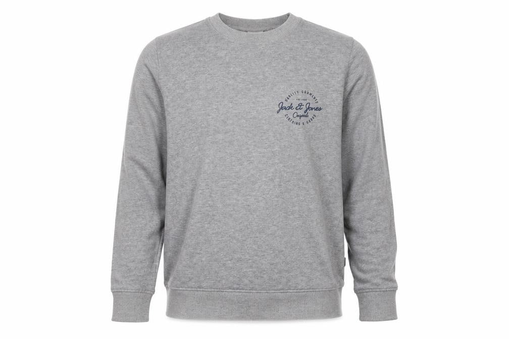 Jack & Jones Men Grey S Crew Neck Logo Sweatshirt Pullover