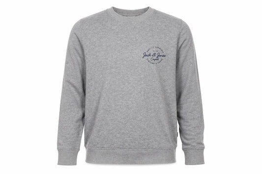Jack & Jones Men Grey S Crew Neck Logo Sweatshirt Pullover
