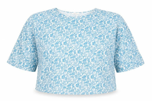 Seasalt Cornwall Women’s Blue Floral Cotton Jersey Top UK 14 Relaxed