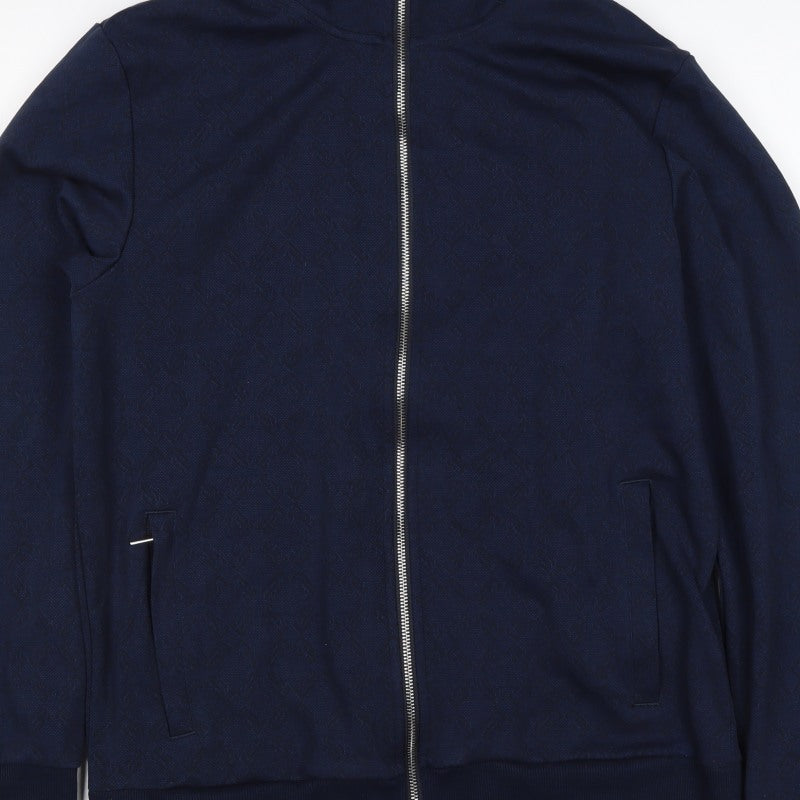 Diverse Men’s Blue L Full Zip Geometric High Neck Sweatshirt