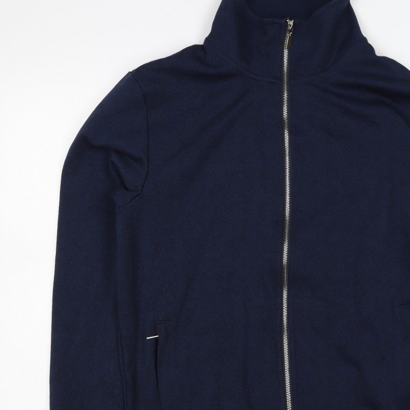 Diverse Men’s Blue L Full Zip Geometric High Neck Sweatshirt