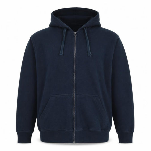 Men's Navy Blue M Classic Full Zip Hooded Fleece Hoodie