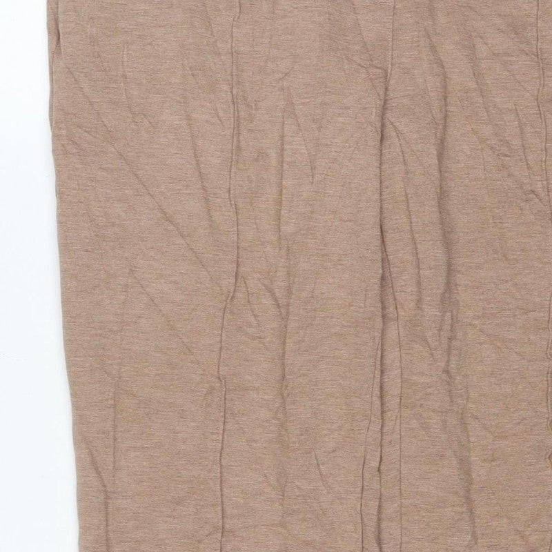 M&S Womens Beige UK 16 Regular Wide Leg Stretch Trousers