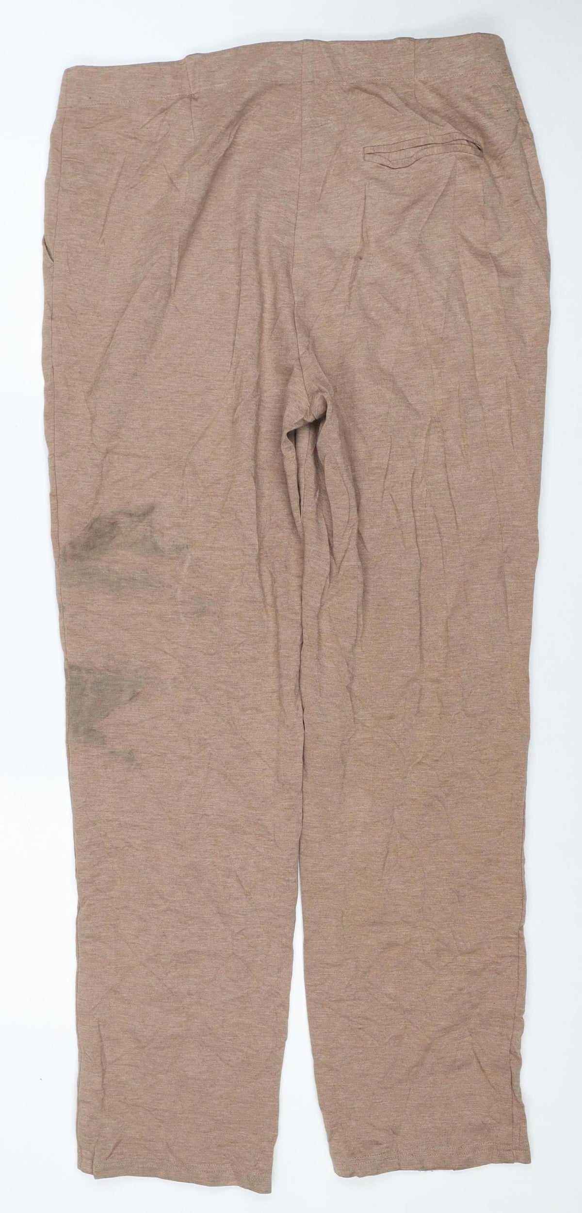M&S Womens Beige UK 16 Regular Wide Leg Stretch Trousers