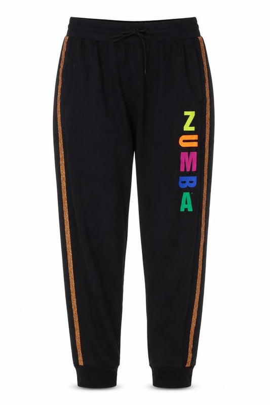Zumba Wear Women’s Black L Jogger Sweatpants Gold Stripe Dance