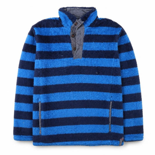 Mini Boden Boys Blue Navy Striped Fleece Jacket 11-12 Years Button Neck