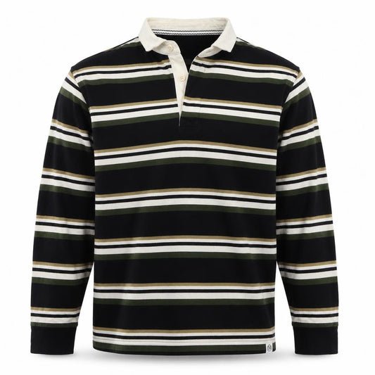 Marks & Spencer Men’s Black Striped Long Sleeve Polo Shirt XL Cotton