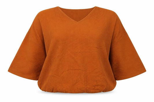 COS Women Orange S Ribbed V-Neck Dolman Sleeve Cotton Top