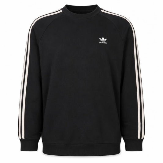 Adidas Men’s Black M 3 Stripe Trefoil Crew Neck Pullover Sweatshirt