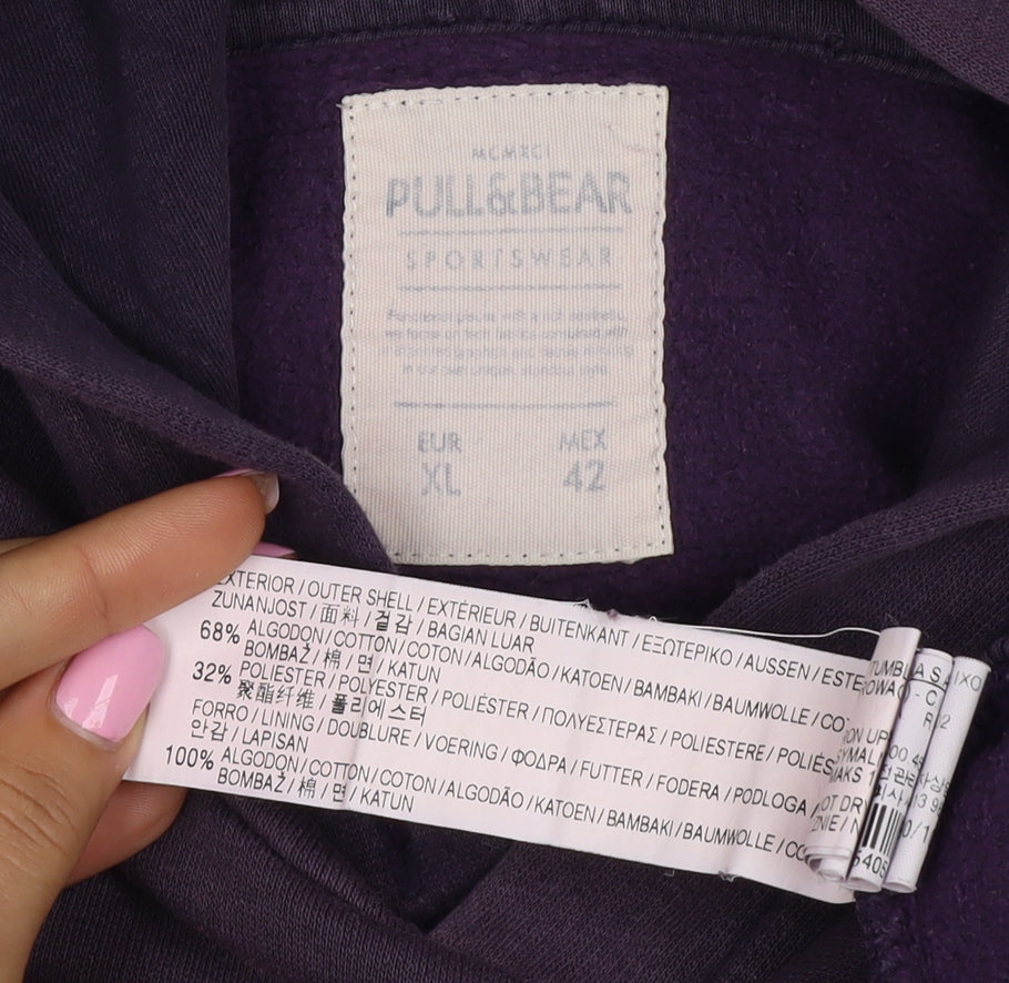 Pull&Bear Men’s Purple XL College Graphic Pullover Hoodie