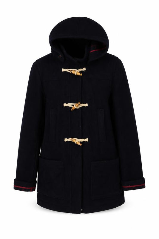 Topshop Women’s Black Wool Blend Hooded Duffle Coat UK 12 Toggle