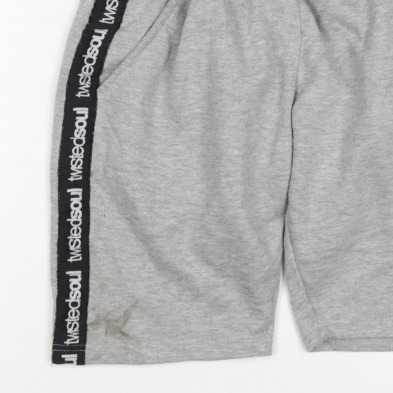 Twisted Soul Teens Grey M Sweat Shorts Logo Tape Jersey