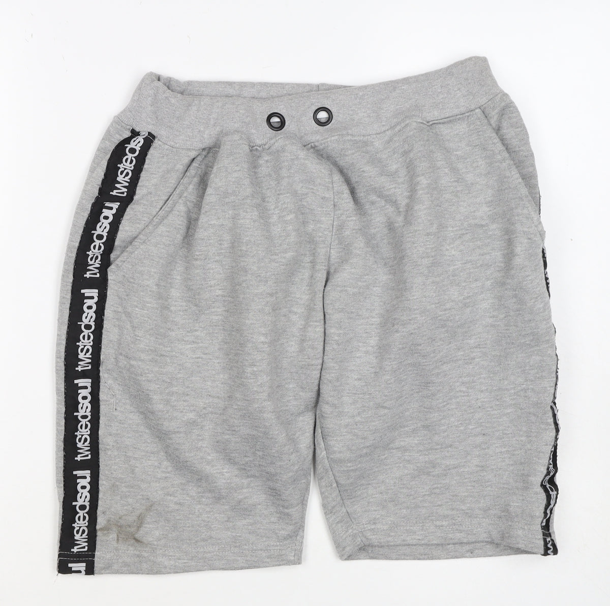 Twisted Soul Teens Grey M Sweat Shorts Logo Tape Jersey