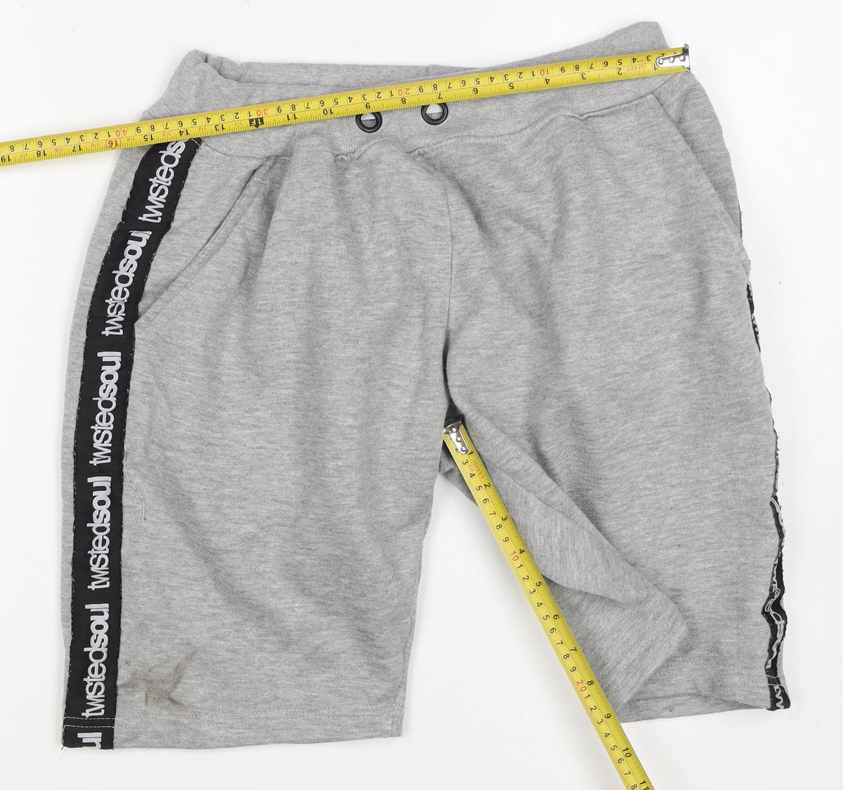 Twisted Soul Teens Grey M Sweat Shorts Logo Tape Jersey