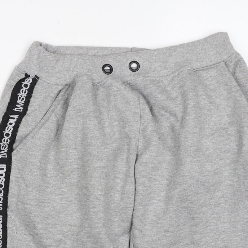 Twisted Soul Teens Grey M Sweat Shorts Logo Tape Jersey